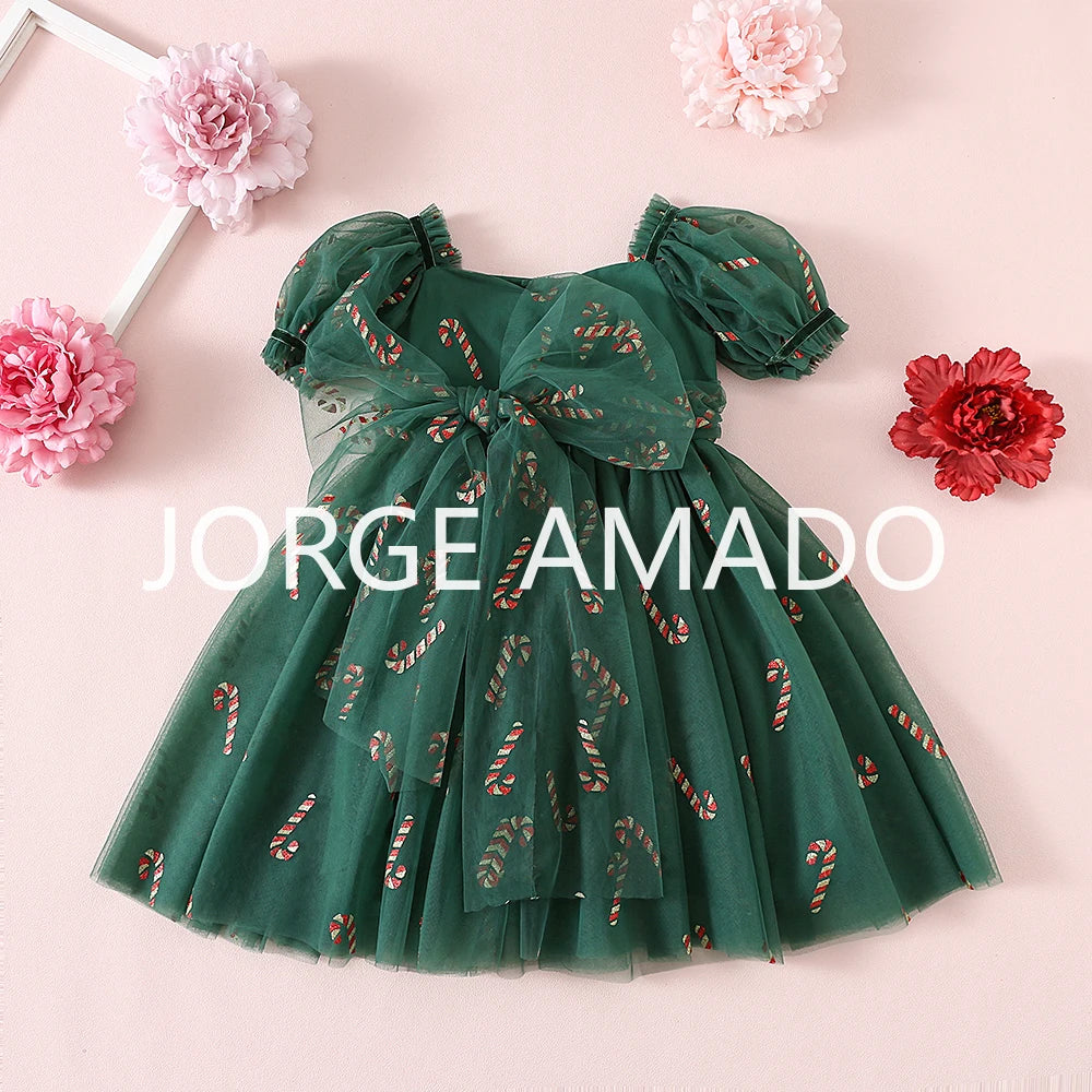 Christmas Summer Baby Girl Sister Matching Outfit Puff Sleeve Big Bow Festive Party Princess Bodysuit Halloween Dresses H2688