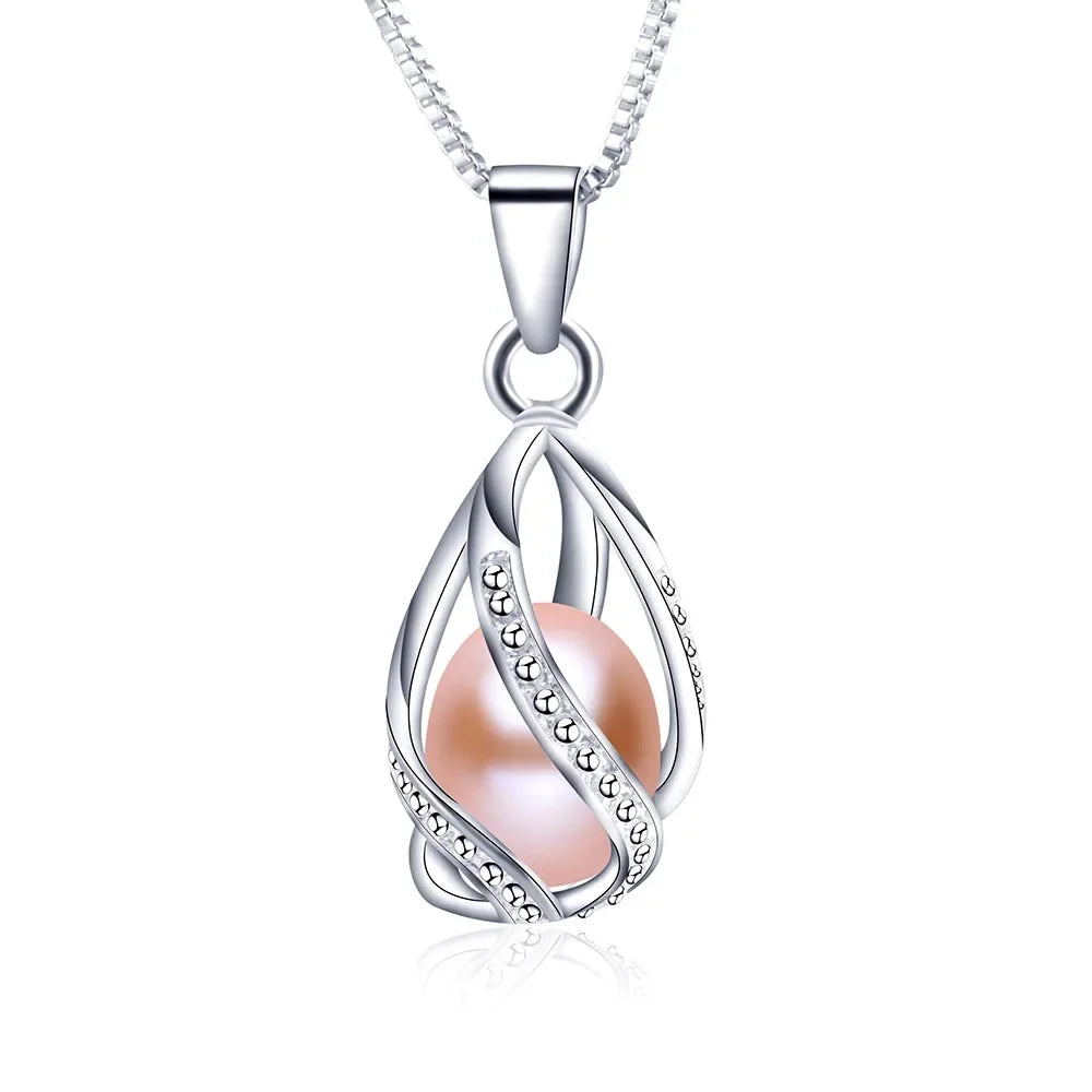 100% Natural Freshwater Pearl Cage Pendant for Women 925 sterling Silver White Pearl Pendant Necklace Jewelry with 45 Chain