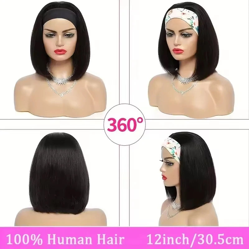 230 Density Headband Wigs Human Hair Straight Short Bob Glueless Wigs Human Hair Easy Put On And Go Bob Wig 8-16 Inch For Women