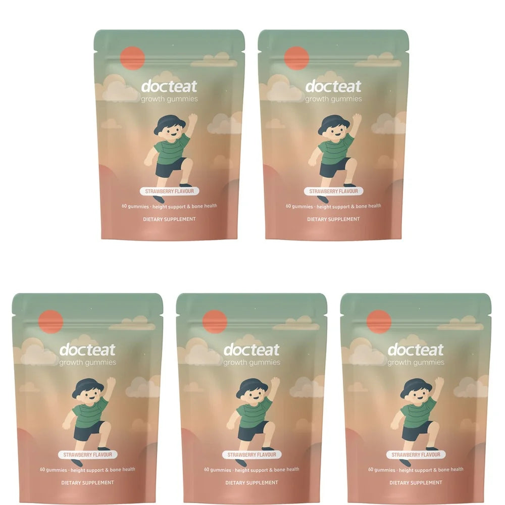Docteat Growth Gummies Strawberry Flavor for Kids Height Support and Bone Health with Calcium Plus Vitamins D & K 60 Gummies