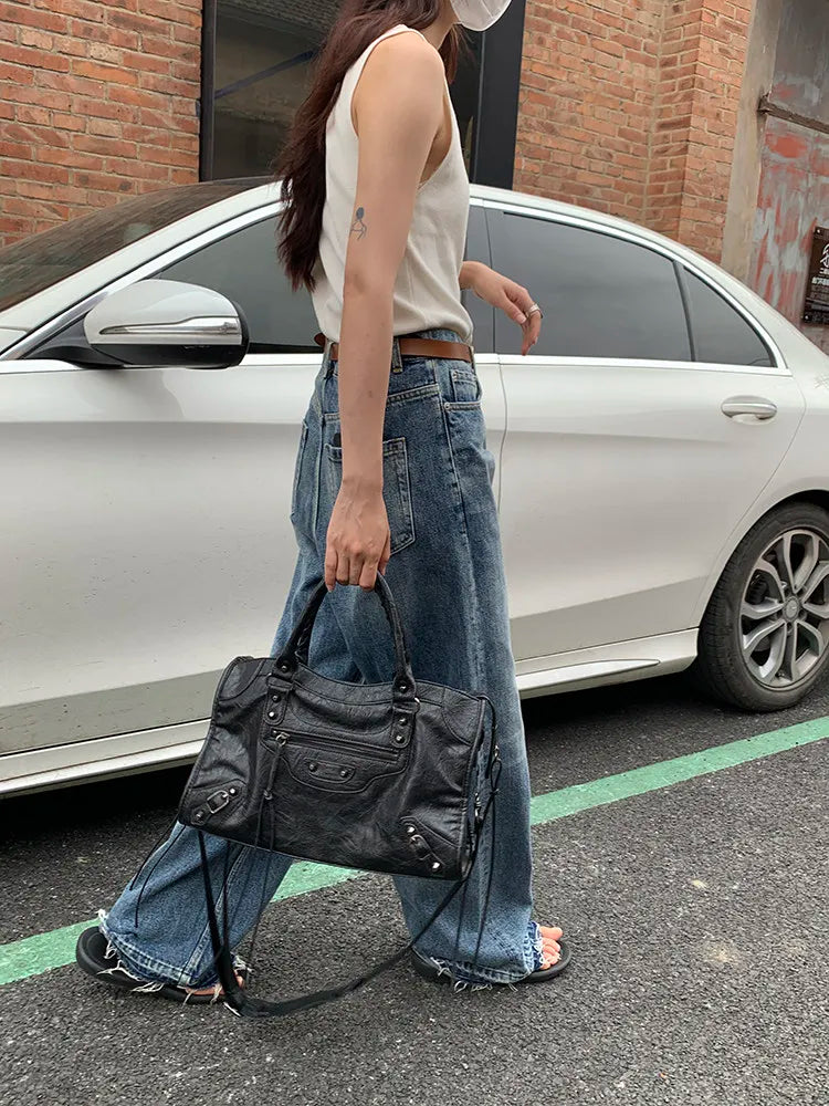 Luxury Designer City Motorcycle Shoulder Tote Bag for Women Large Capacity Autumn Winter Handbag Crossbody Stylish Women's Bag