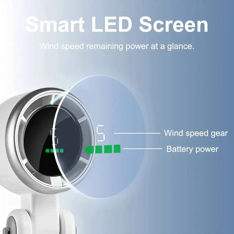 Foldable Handheld Mini Fan 5 Speed Adjust Hanging Neck Strap Type c Rechargeable Fan Digital Display Desktop High-speed Turbo