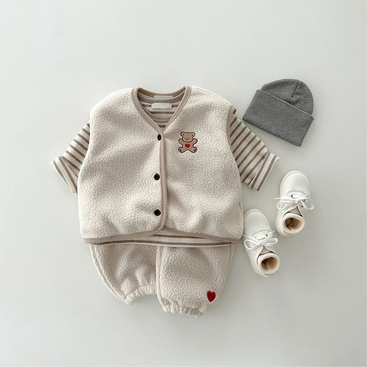 Winter New Baby Sleeveless Clothes Set Infant Girl Cartoon Bear Fleece Vest + Casual Pants 2pcs Suit Kids Boy Thick Warm Outfits