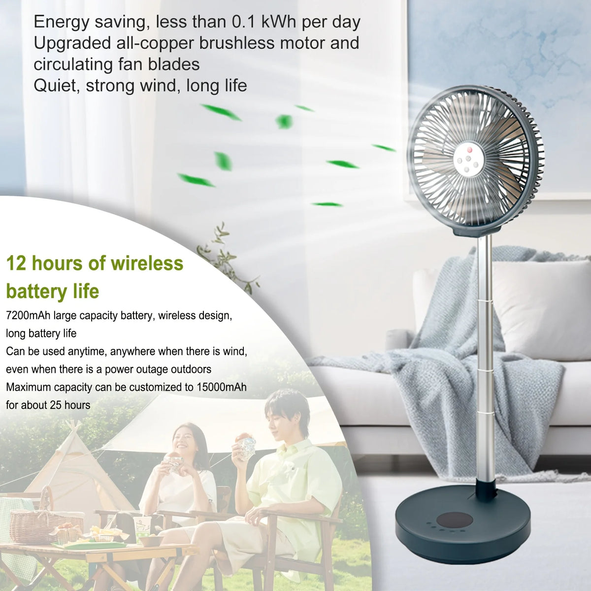 Retractable Fan with Speed Control & Timer, Remote Control, USB Charging, Indoor Outdoor Use, Portable Design