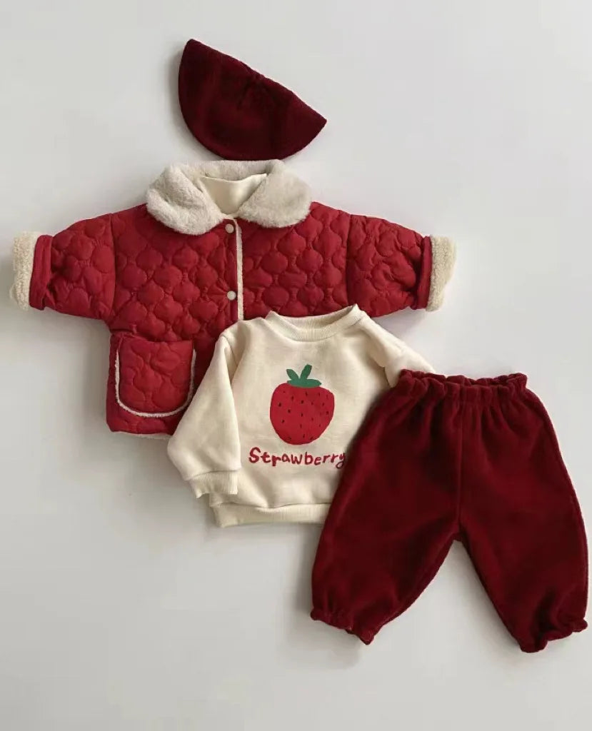 Autumn Winter Ins Children Plus Velvet Thicken Cotton Coat Girl Baby Fashion Solid Lapel Tops Kid Boy Fleece Warm Casual Jacket