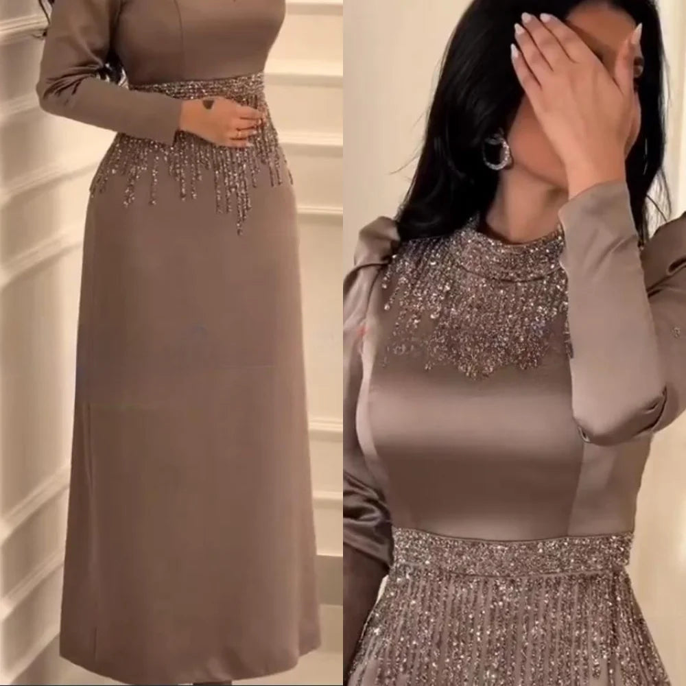 CustomizedProm DressProm Dresses O-Neck A-Line Formal Evening Beading Occasion Gown Vestido De Fiesta Largo  Lila