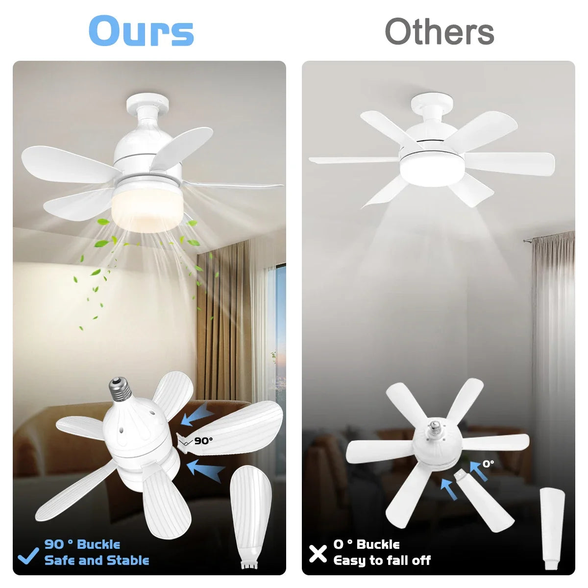Indoor Fan Light Bulb Dimmable LED Ceiling Fans with Lights Remote Adjustable Color and Brightness Fan for Kitchen Bedroom