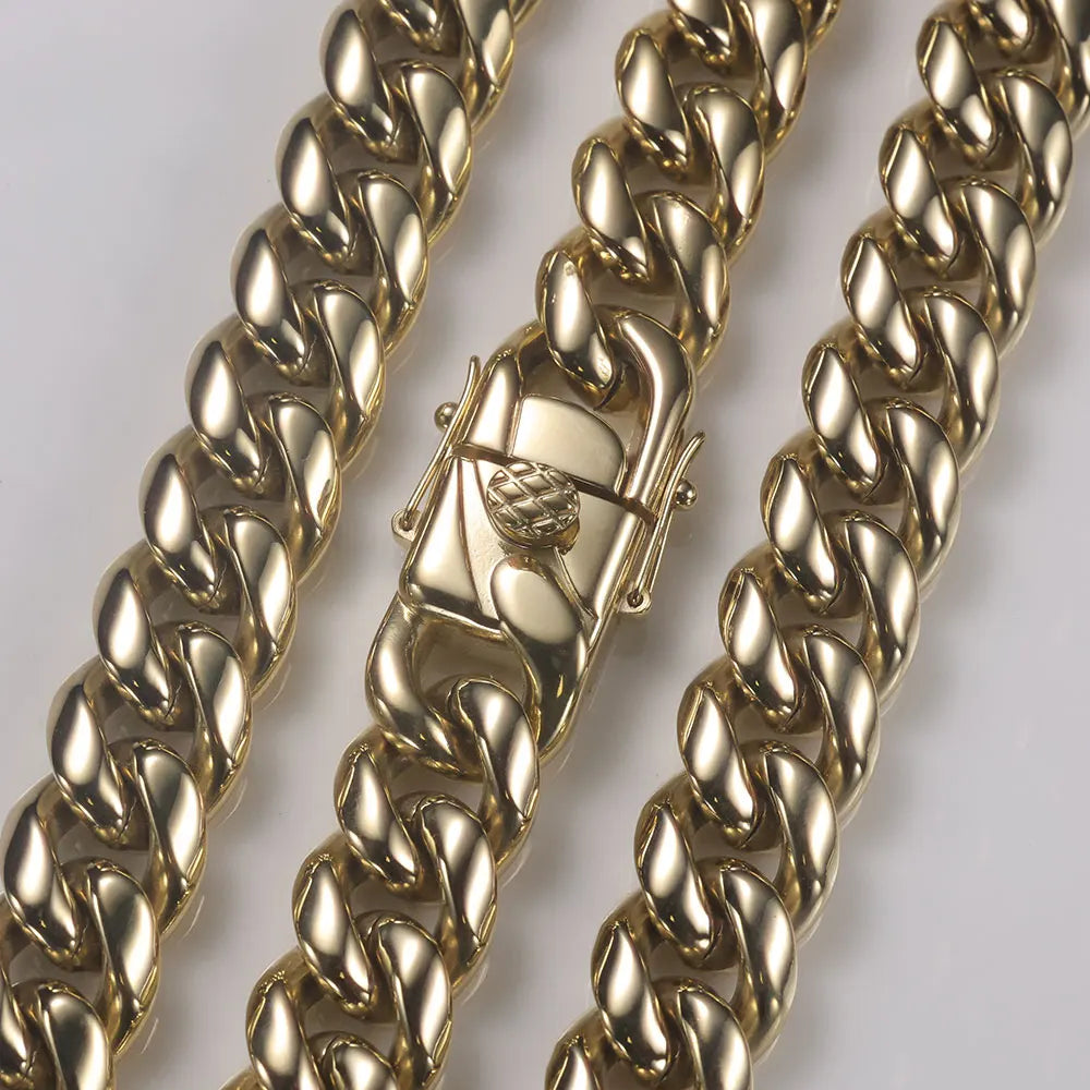 ESKEEM 14K Gold Plated 8mm 12mm Stainless Steel Cuban Chain Hip Hop PVD Plated Cuban Link Necklace For Men Women Party Gift