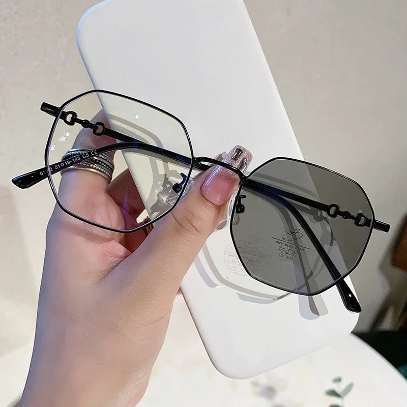 Women's Intelligent Photochromic Minus Diopter Glasses Outdoor Color Changing Sunglasses Trendy Myopia Prescription Eyeglasses