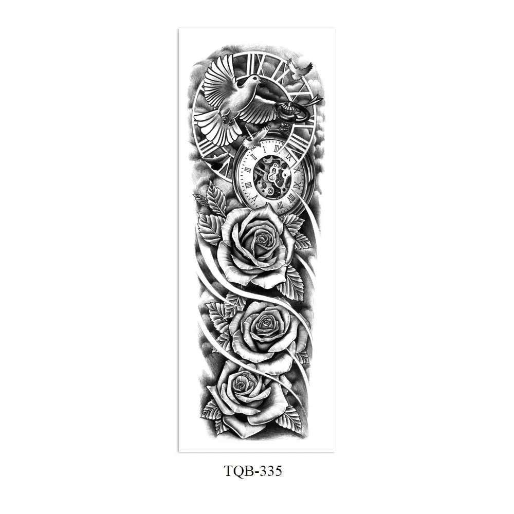 Waterproof Temporary Tattoo Stickers Clock Eye Large Arm Tattoo for Men Women Tiger Animal Fake Tatoo Sleeve