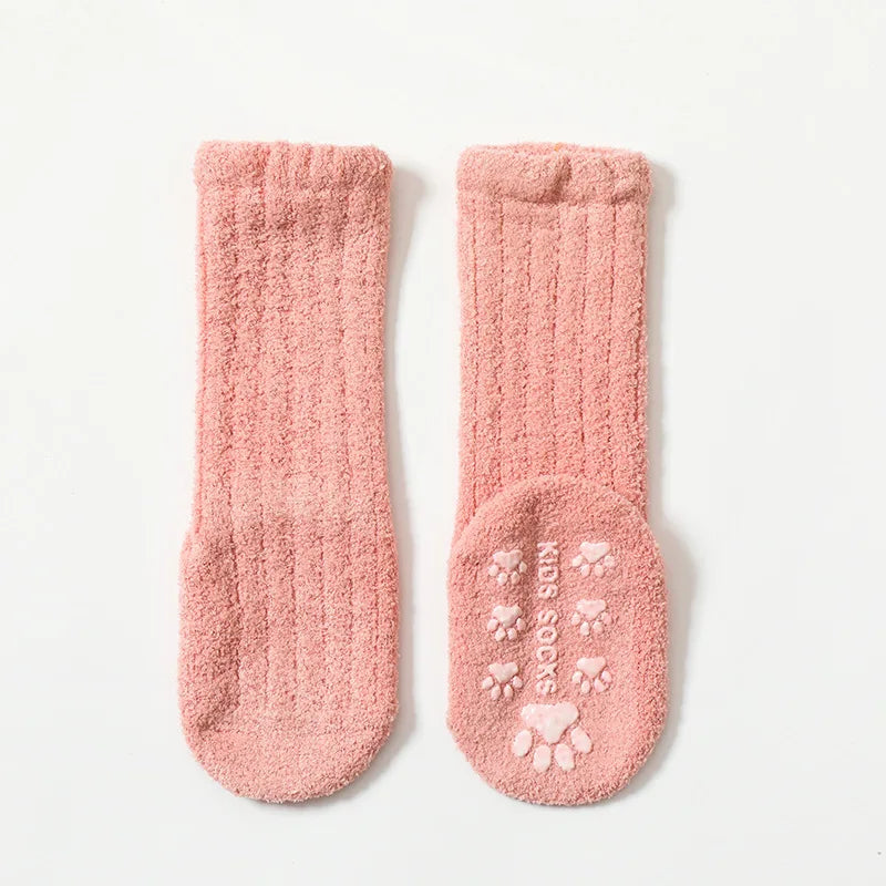Winter Children Socks Non-slip Baby High Tube Socks Warm Plush Thicken Toddler Boys Girls Middle Tube Sock for 0-4 Year