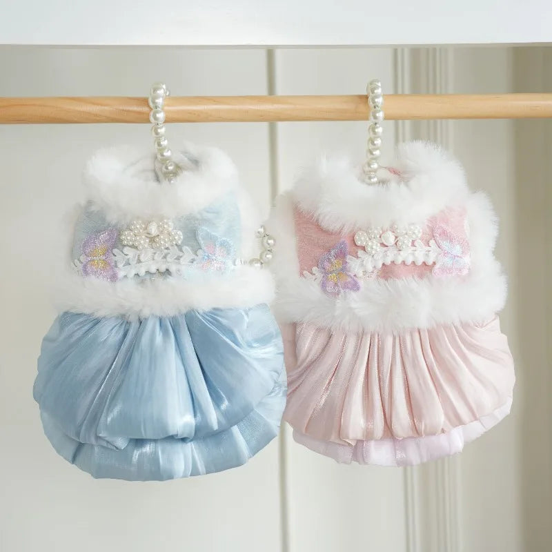 Pet Flannel Dress Rabbit Butterfly Tang Dress Princess New Year Small Medium Dog Coat Puppy Clothes Chinese Style Pet Skirt