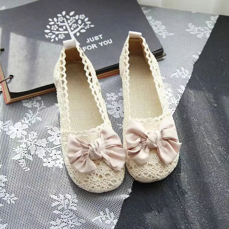 Summer 2026 Women's Flat Bottom Net Shoes Knot Hollow out Design Maternity Fisherman Shoes Casual Versatile Footwear