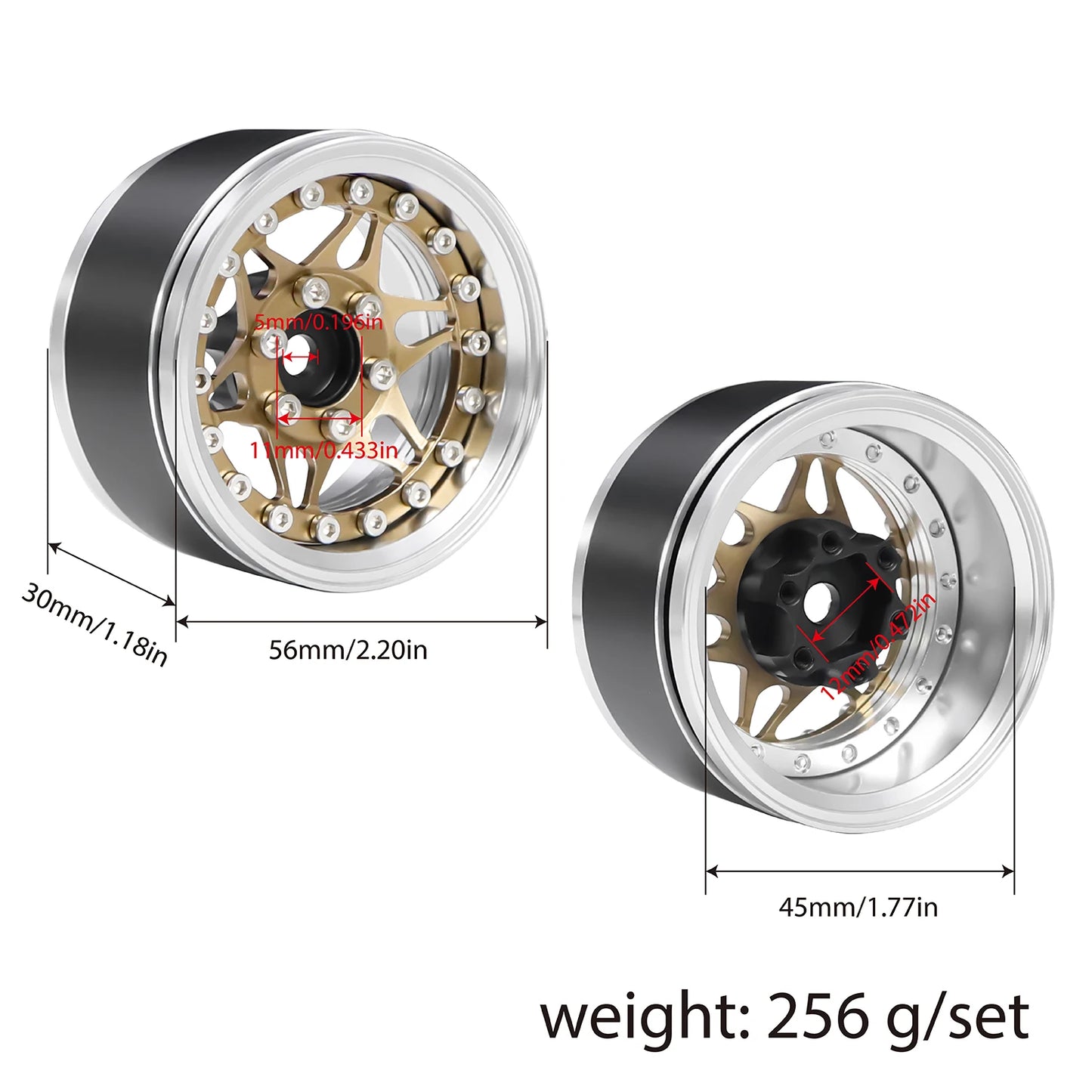 1.9" CNC Aluminum Beadlock Wheels Rim with Adjustable Offset for TRX4 TRX6 Axial SCX10 Redcat GEN8 RC4WD D90 1/10 RC Crawler