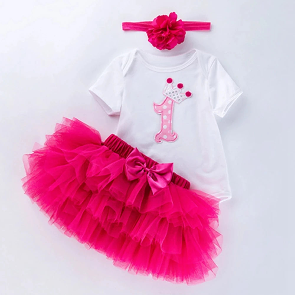 Tutu Baby Birthday Set Short Sleeve Romper Pettiskirt Girls 3 Pcs Clothing Sets New Summer Style