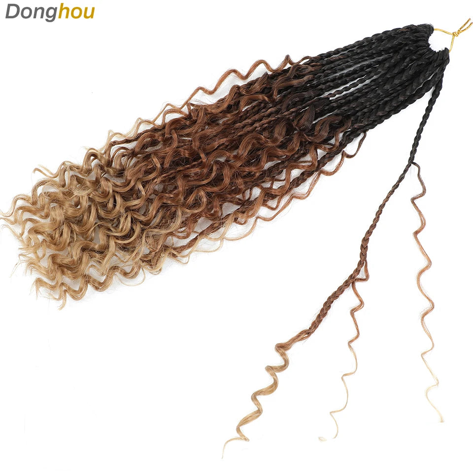 14 18 24 Inch Boho Box Braids Crochet Braids Curly Ends 1B 30 27 #4 Bug 8 Colors Ombre Goddess Bohemian Box Braids Crochet Hair
