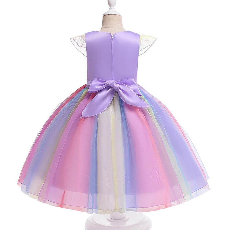 Girl Unicorn Halloween Fancy Princess Dress Teen Girls Rainbow Colorful Cosplay Costume Kids Birthday Party Dresses Tulle Wear