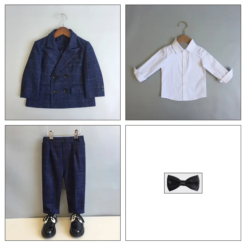 Autumn Winter Children Boys Formal Suit Kids Boys Wedding Suit 1-14Y Teenager Boy Blazer Vest Pant Suit Elegant Boys Kid Costume