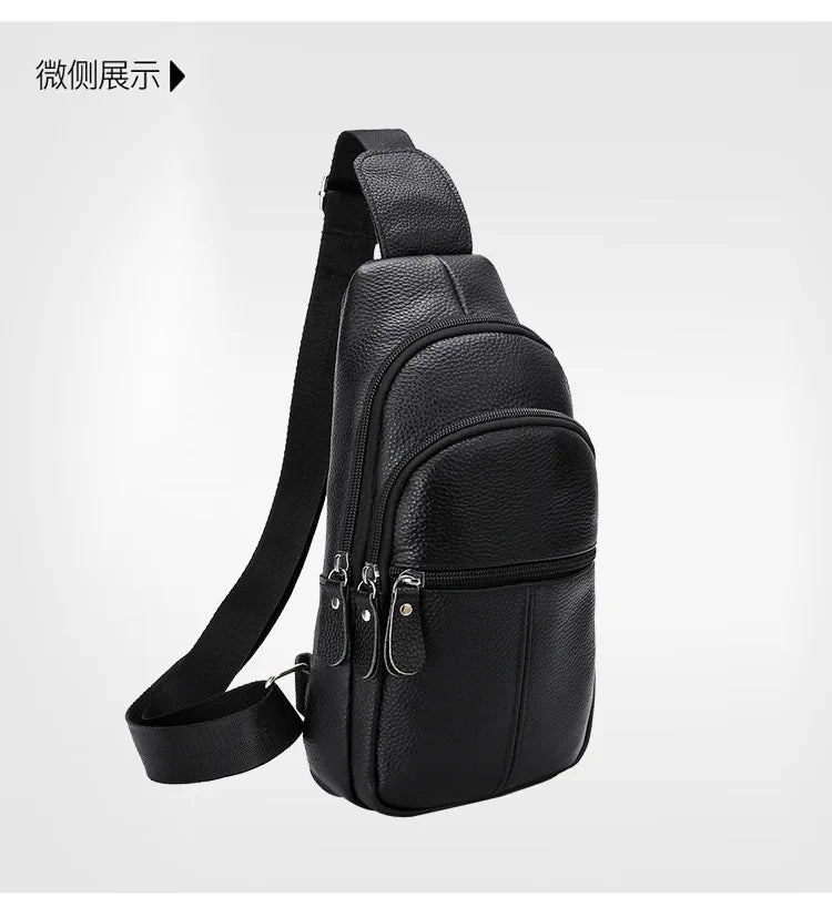 New Leather Chest Cover Layer Cowhide Business Men's Crossbody Bag with High-end Feel and Simple Chest Bag