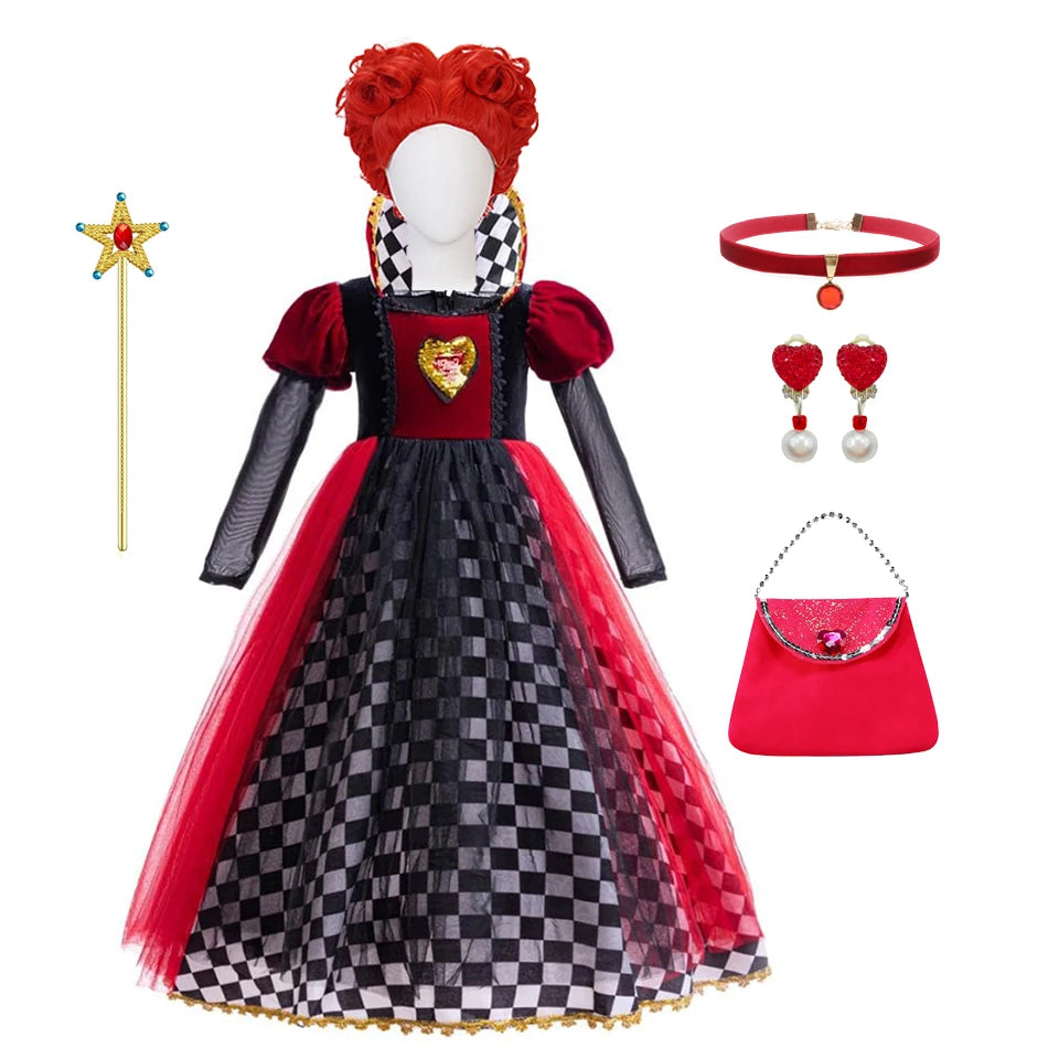 Halloween Red Queen Costume For Girl Alice Movie Cosplay Dress Girls Witch Dress Masquerade Orgy Party Clothes