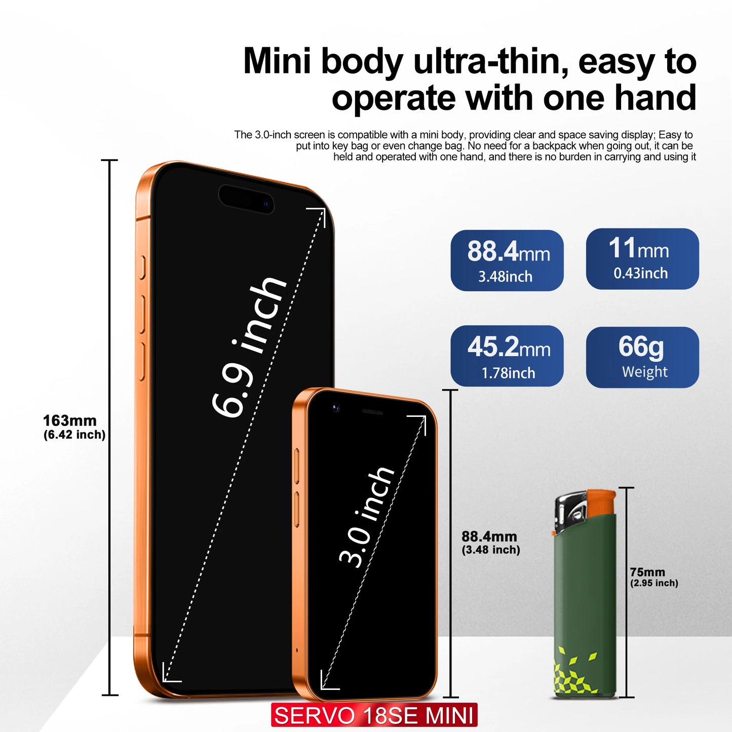 SERVO 18SE MINI Android Pocket Smartphone 2 SIM Standby 3.0" Screen 2GB+16GB WhatsAPP WiFi 3G WCDMA Super Small Smart Cellphones