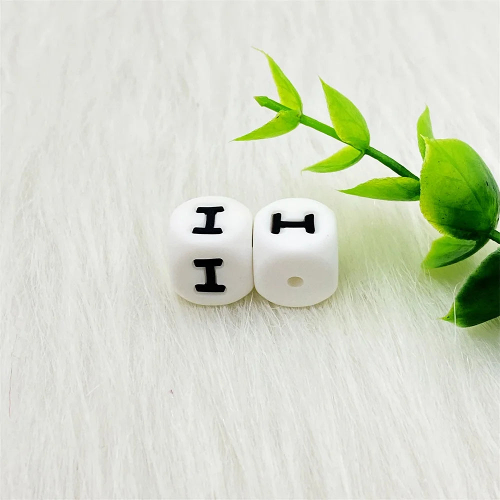 Lcmombay 12mm 200PC Letter Silicone Beads English Alphabe Beads Food Grade Silicone Chewing Beads DIY Baby Teething Toys Pendant