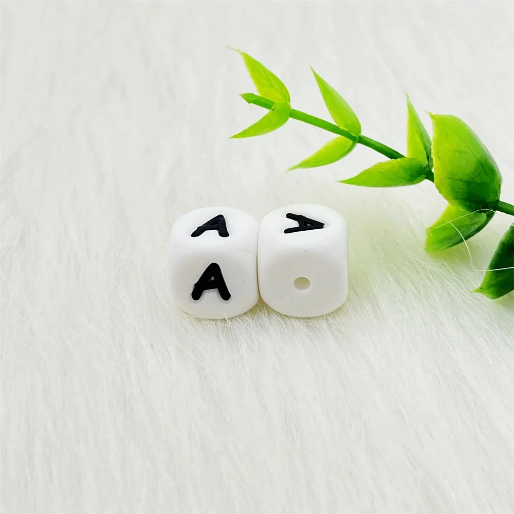 Lcmombay 12mm 200PC Letter Silicone Beads English Alphabe Beads Food Grade Silicone Chewing Beads DIY Baby Teething Toys Pendant