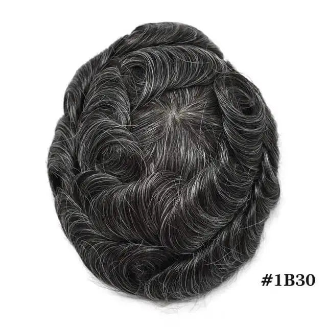 Men Toupee Lace NPU Human Hair Wig Indian Human Hair System Male Hairpiece Natural Wave Hair Pre-Plucked Hairline With Grey Hair