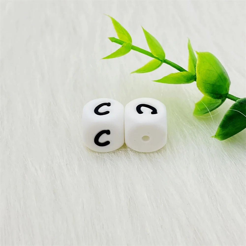 Lcmombay 12mm 200PC Letter Silicone Beads English Alphabe Beads Food Grade Silicone Chewing Beads DIY Baby Teething Toys Pendant