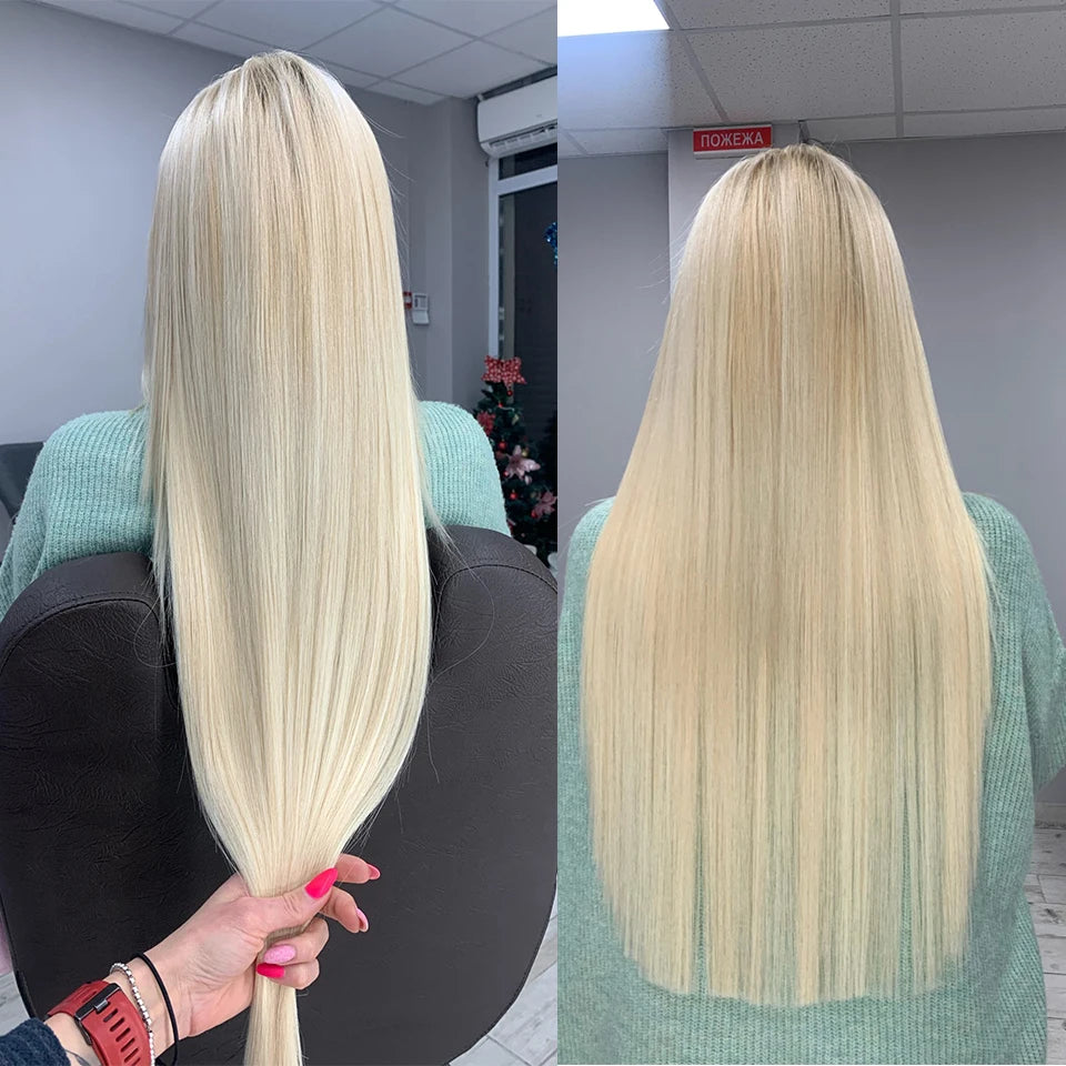 Piano Blonde Straight Hair Bundles Smooth Hair Extensions Fake Fibers Synthetic Yaki Straight Hair Weaving Full to End Free Ship