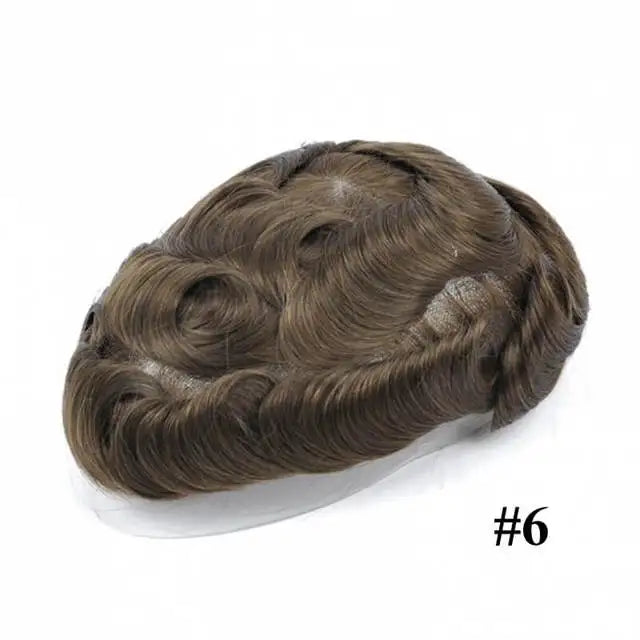 Men Toupee Lace NPU Human Hair Wig Indian Human Hair System Male Hairpiece Natural Wave Hair Pre-Plucked Hairline With Grey Hair