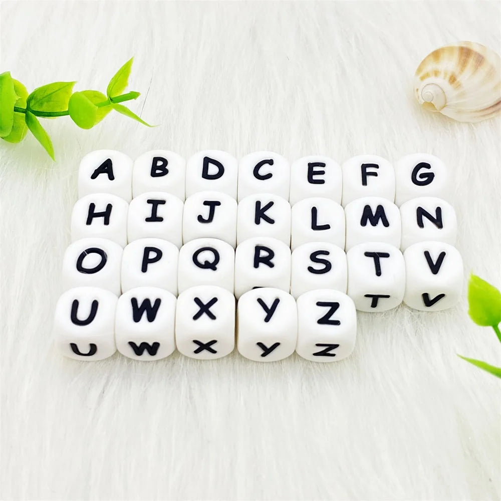 Lcmombay 12mm 200PC Letter Silicone Beads English Alphabe Beads Food Grade Silicone Chewing Beads DIY Baby Teething Toys Pendant