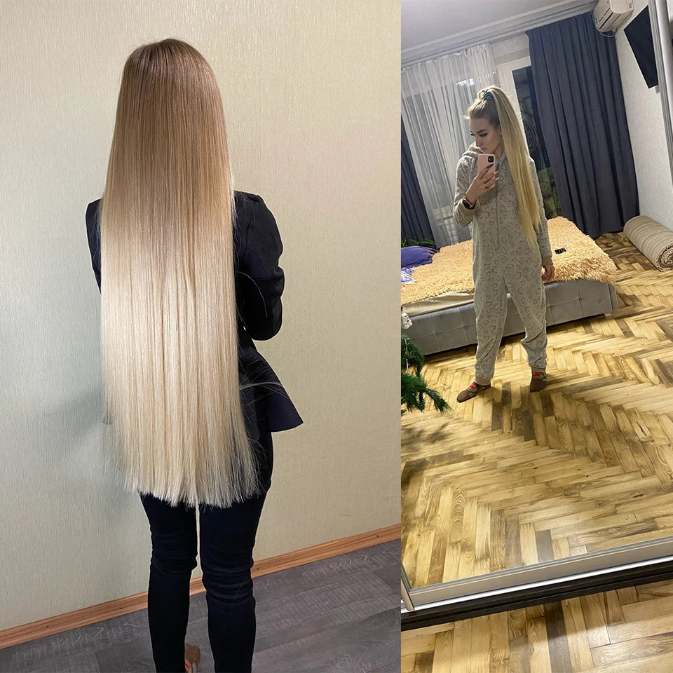 Piano Blonde Straight Hair Bundles Smooth Hair Extensions Fake Fibers Synthetic Yaki Straight Hair Weaving Full to End Free Ship
