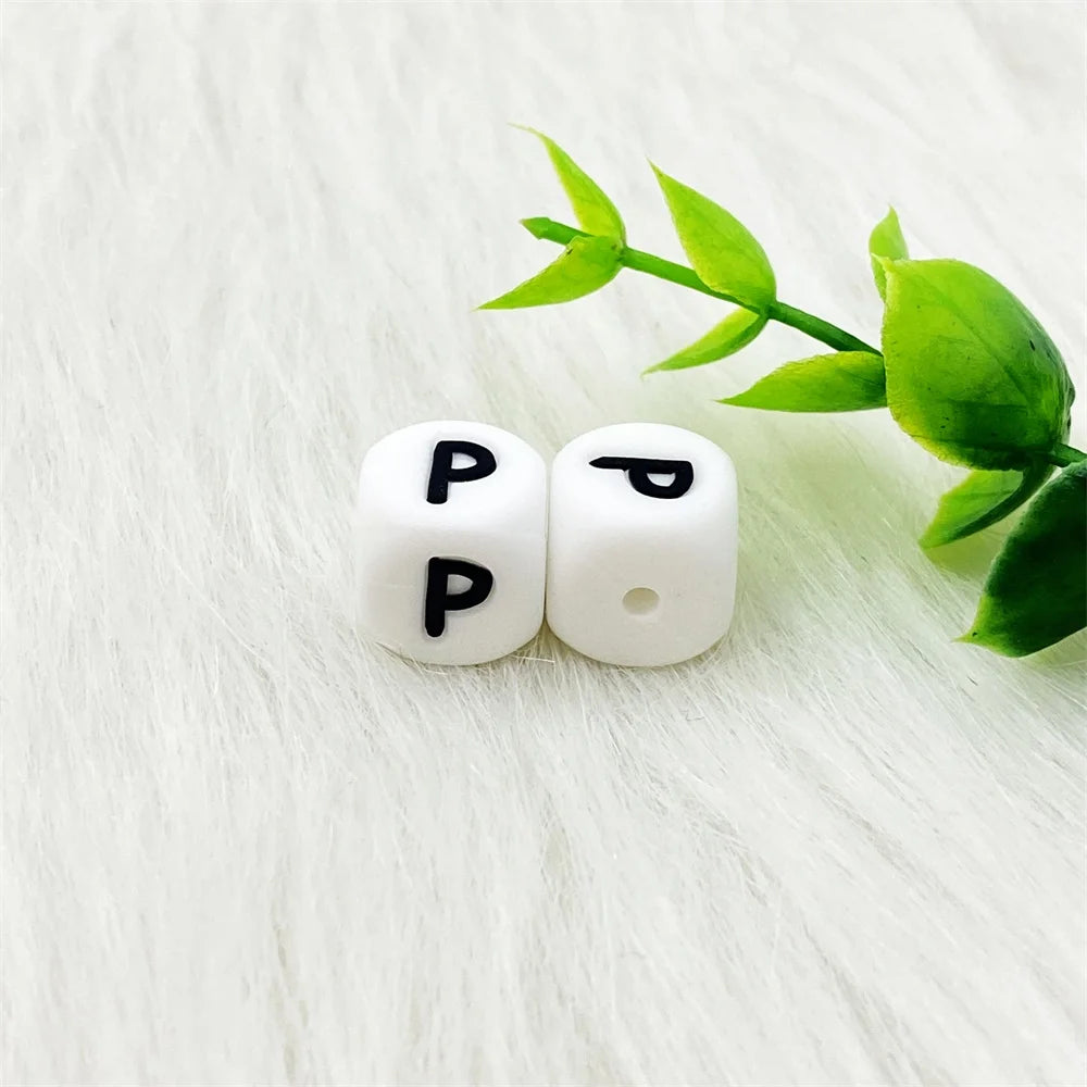 Lcmombay 12mm 200PC Letter Silicone Beads English Alphabe Beads Food Grade Silicone Chewing Beads DIY Baby Teething Toys Pendant
