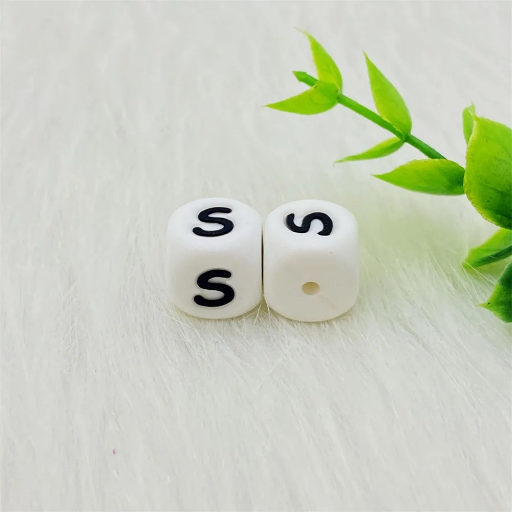 Lcmombay 12mm 200PC Letter Silicone Beads English Alphabe Beads Food Grade Silicone Chewing Beads DIY Baby Teething Toys Pendant
