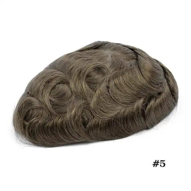 Men Toupee Lace NPU Human Hair Wig Indian Human Hair System Male Hairpiece Natural Wave Hair Pre-Plucked Hairline With Grey Hair