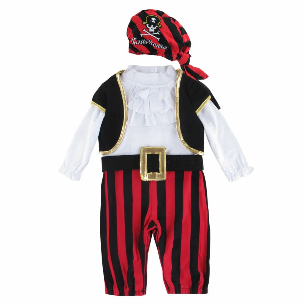 Baby Pirate Costumes Infant Carnival Purim Costume Boys Captain Cosplay Romper Halloween Outfits Fancy Clothe with Pirate Hat