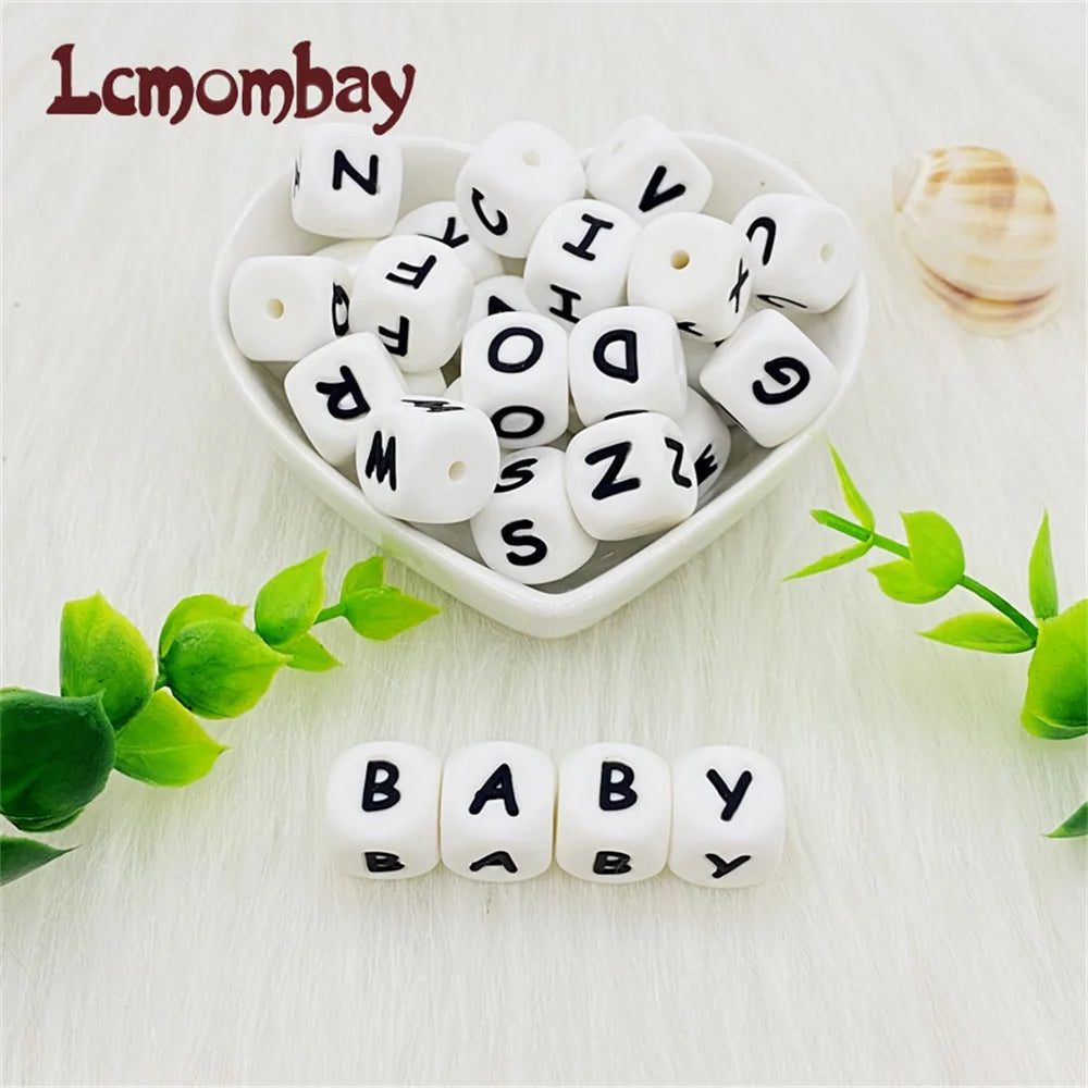 Lcmombay 12mm 200PC Letter Silicone Beads English Alphabe Beads Food Grade Silicone Chewing Beads DIY Baby Teething Toys Pendant
