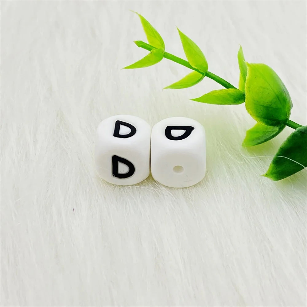 Lcmombay 12mm 200PC Letter Silicone Beads English Alphabe Beads Food Grade Silicone Chewing Beads DIY Baby Teething Toys Pendant