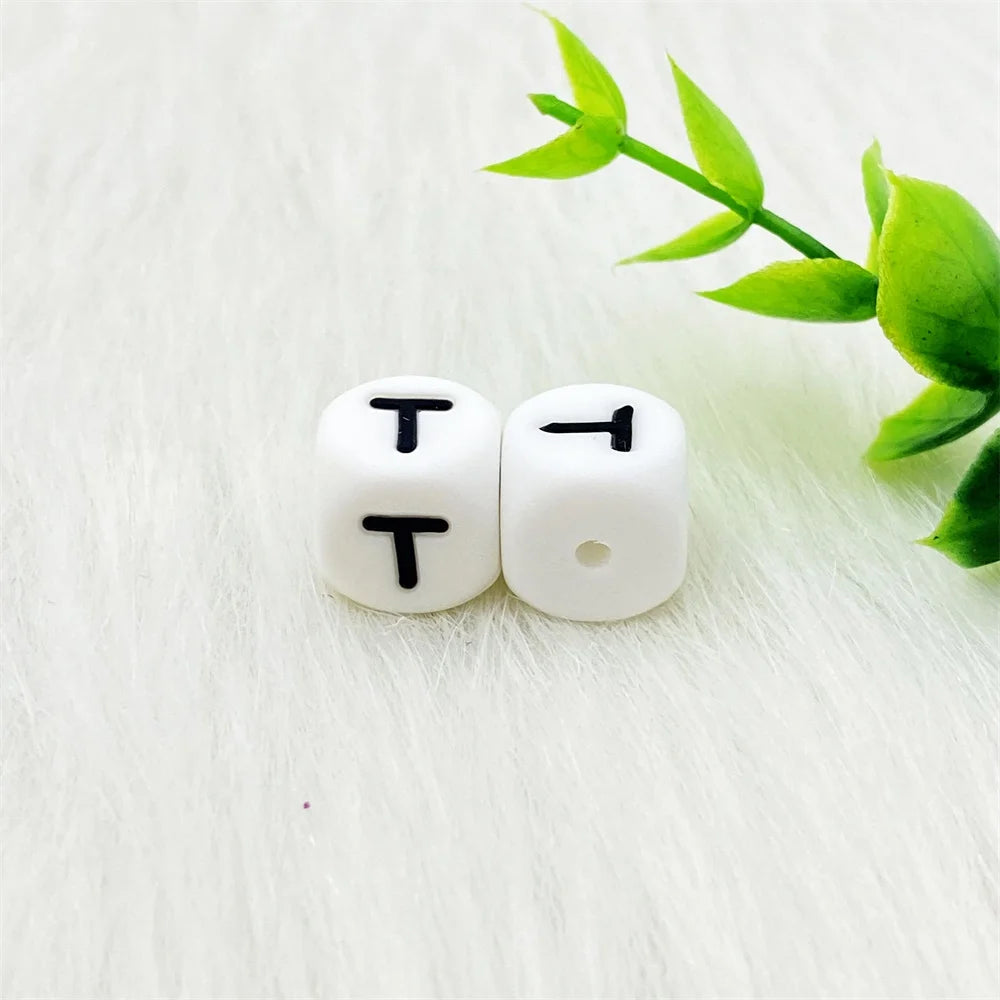 Lcmombay 12mm 200PC Letter Silicone Beads English Alphabe Beads Food Grade Silicone Chewing Beads DIY Baby Teething Toys Pendant