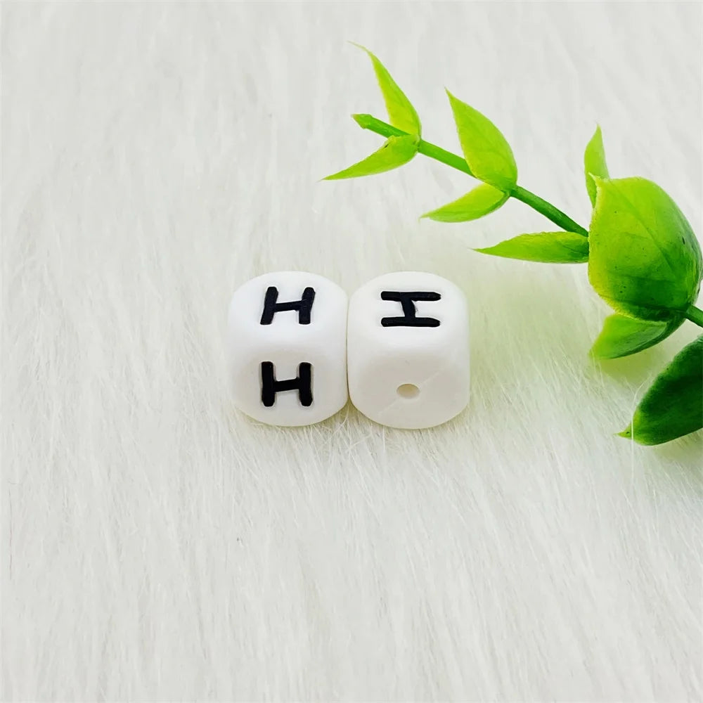Lcmombay 12mm 200PC Letter Silicone Beads English Alphabe Beads Food Grade Silicone Chewing Beads DIY Baby Teething Toys Pendant
