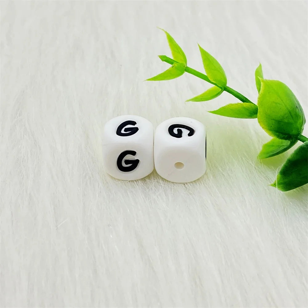 Lcmombay 12mm 200PC Letter Silicone Beads English Alphabe Beads Food Grade Silicone Chewing Beads DIY Baby Teething Toys Pendant