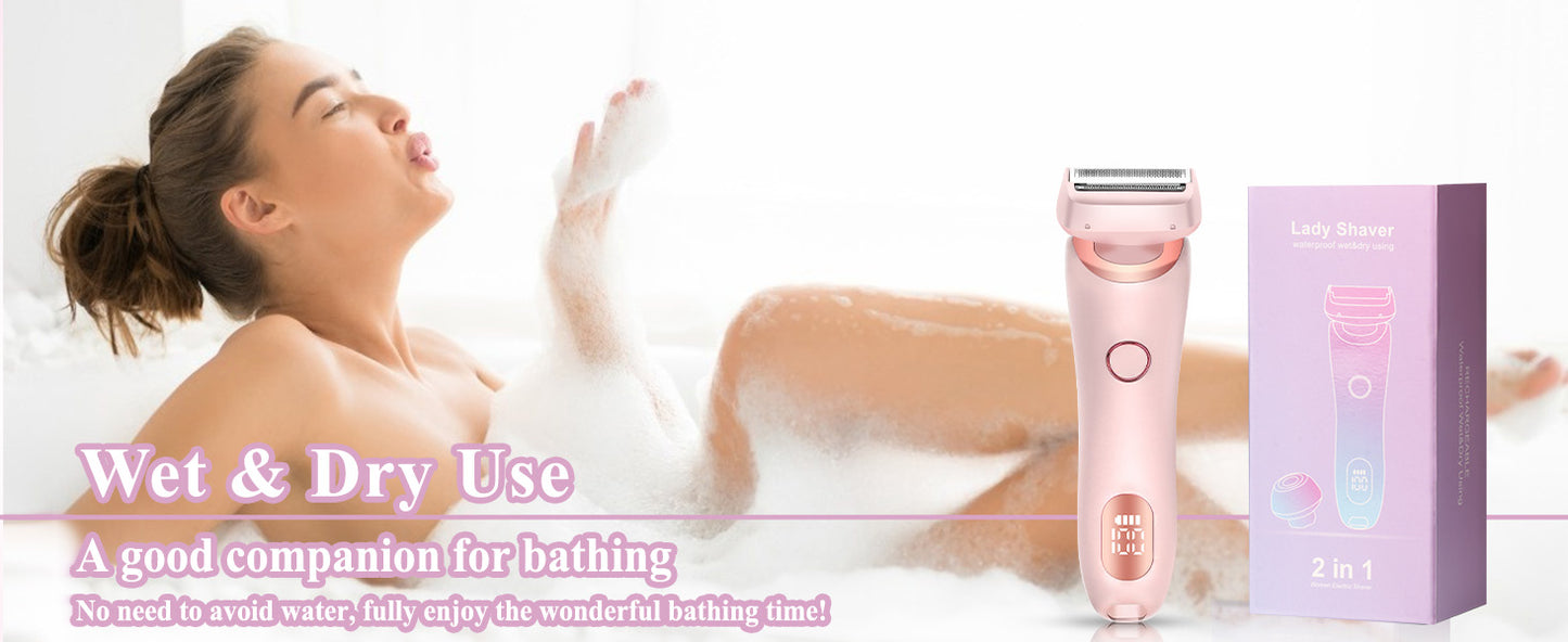 2 in 1 Lady Hair Removal Device Electric Shaver & Bikini Trimmer IPX7 Waterproof Face & Body Hair Remover for Legs Underarms